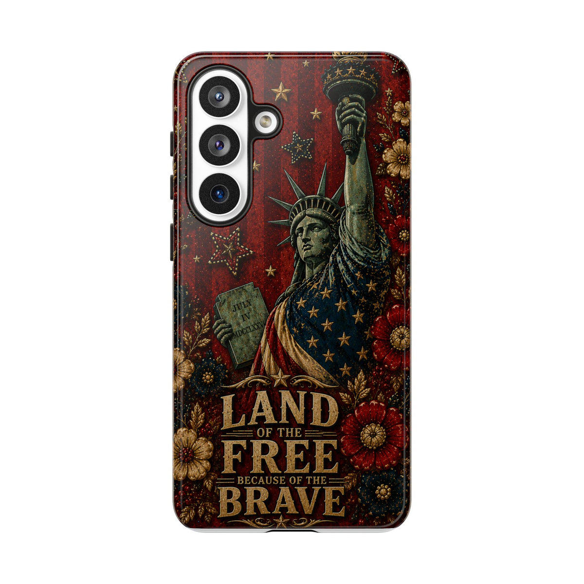 Land of the Free Patriotic Phone Case, Faux Patchwork Americana iPhone & Samsung Case, Rustic USA Gift Cover