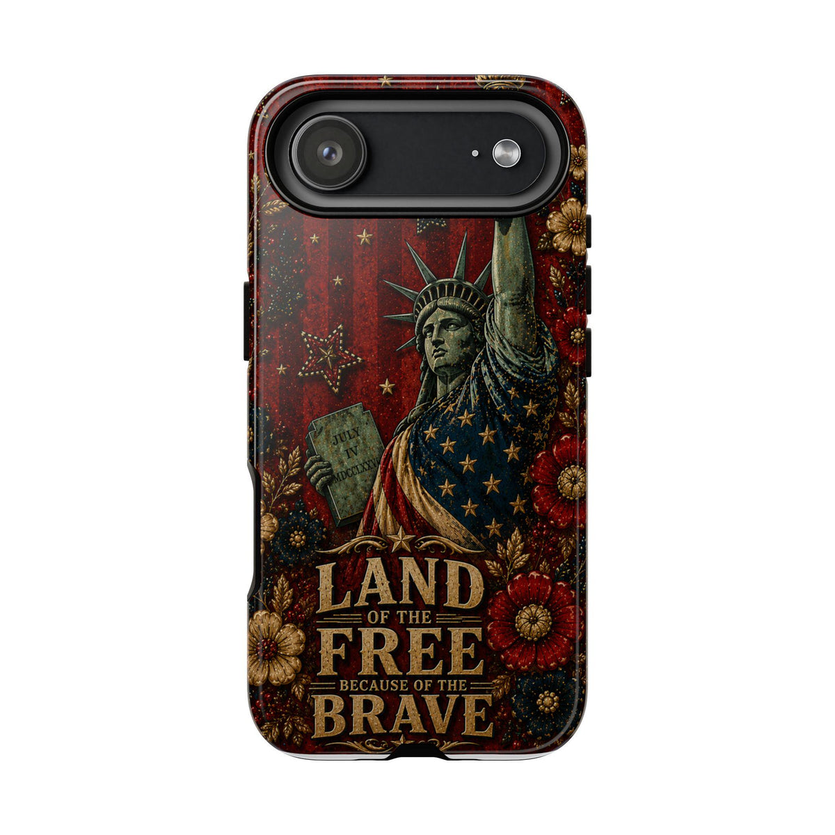 Land of the Free Patriotic Phone Case, Faux Patchwork Americana iPhone & Samsung Case, Rustic USA Gift Cover