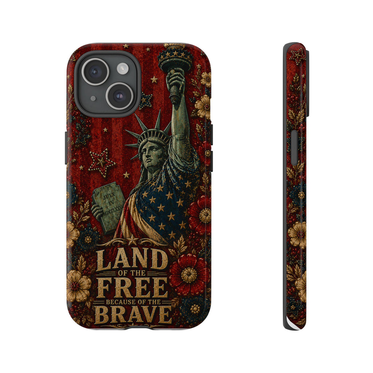 Land of the Free Patriotic Phone Case, Faux Patchwork Americana iPhone & Samsung Case, Rustic USA Gift Cover