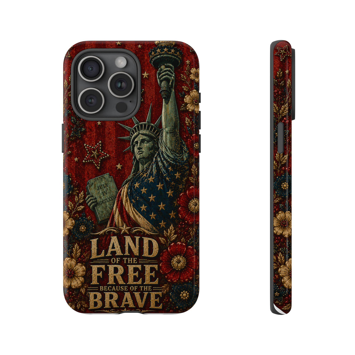 Land of the Free Patriotic Phone Case, Faux Patchwork Americana iPhone & Samsung Case, Rustic USA Gift Cover