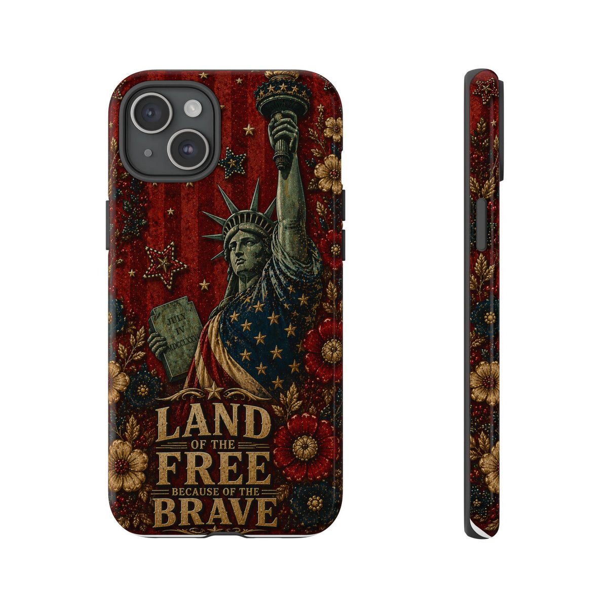 Land of the Free Patriotic Phone Case, Faux Patchwork Americana iPhone & Samsung Case, Rustic USA Gift Cover