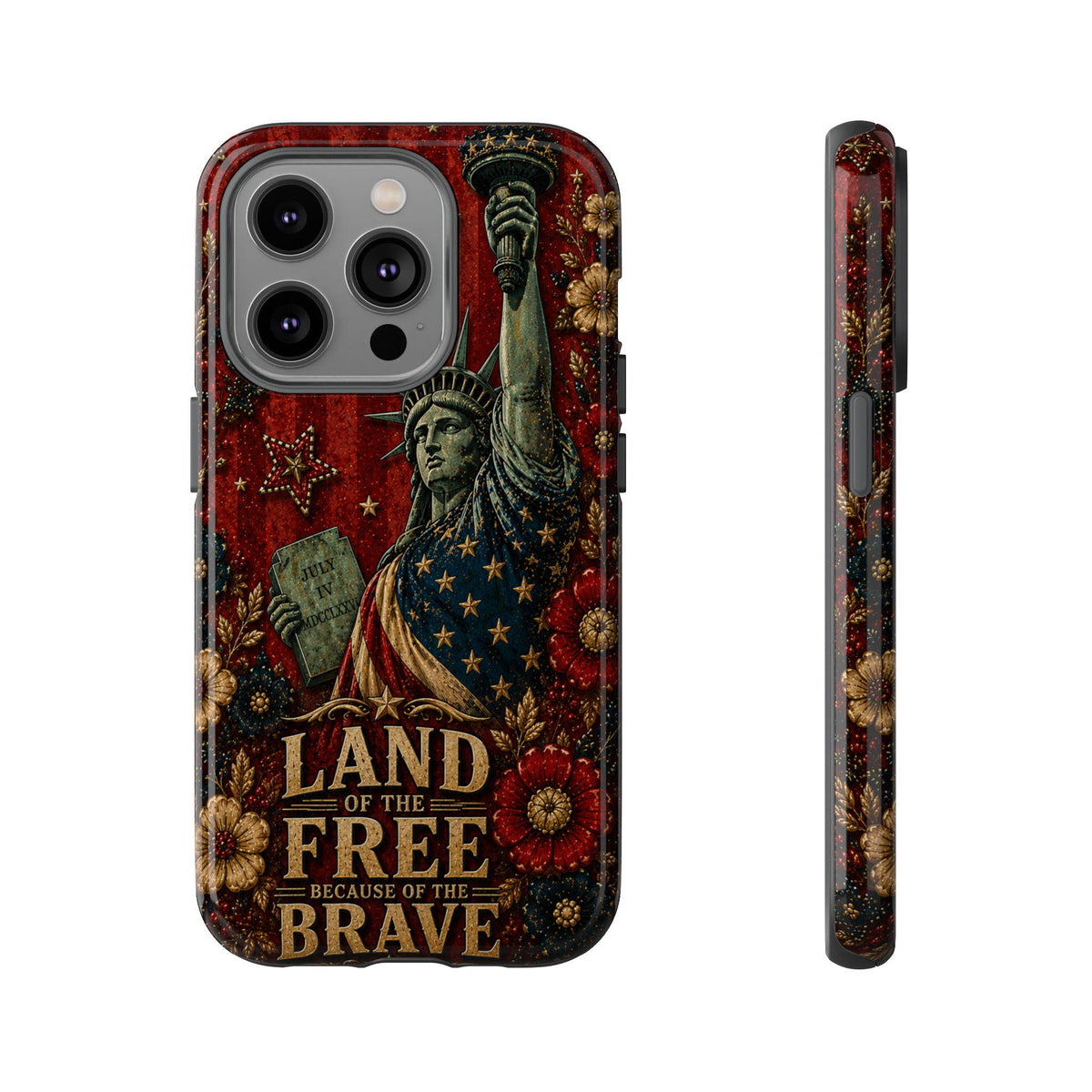 Land of the Free Patriotic Phone Case, Faux Patchwork Americana iPhone & Samsung Case, Rustic USA Gift Cover