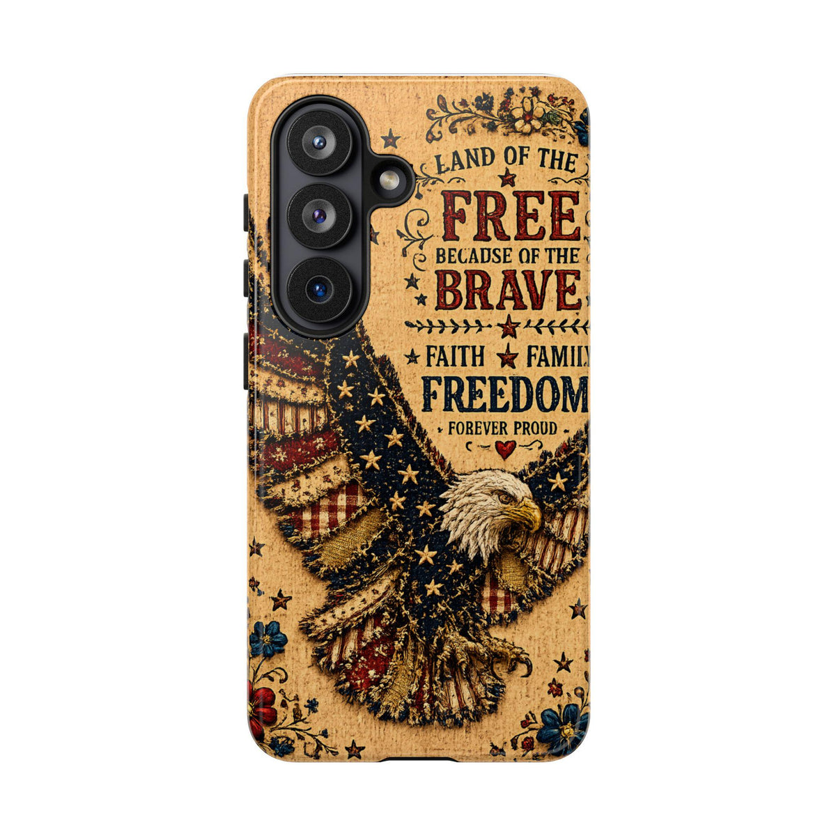 Land of the Free Phone Case Vintage Liberty Bell Faux Patchwork Americana iPhone Samsung Galaxy Cover