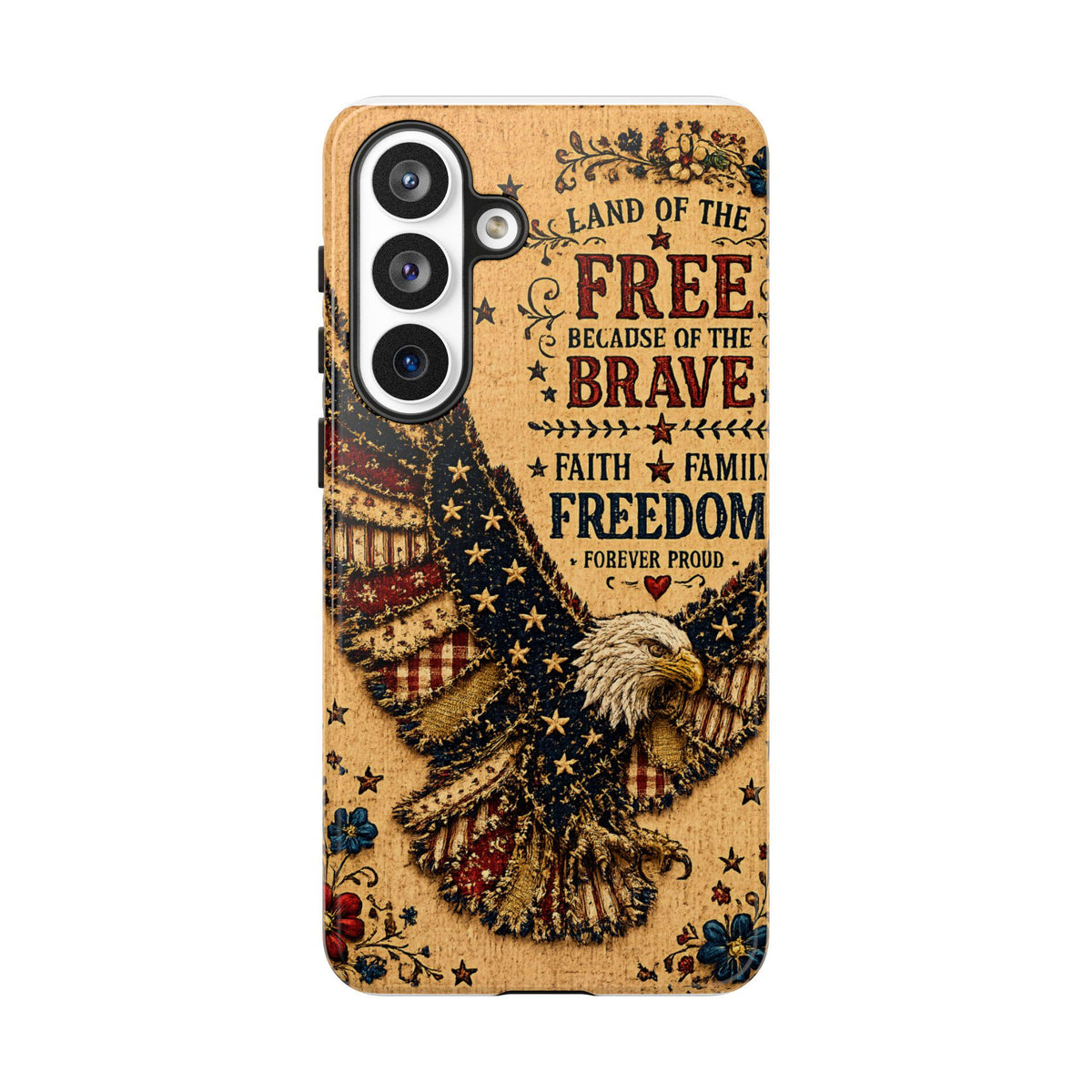 Land of the Free Phone Case Vintage Liberty Bell Faux Patchwork Americana iPhone Samsung Galaxy Cover