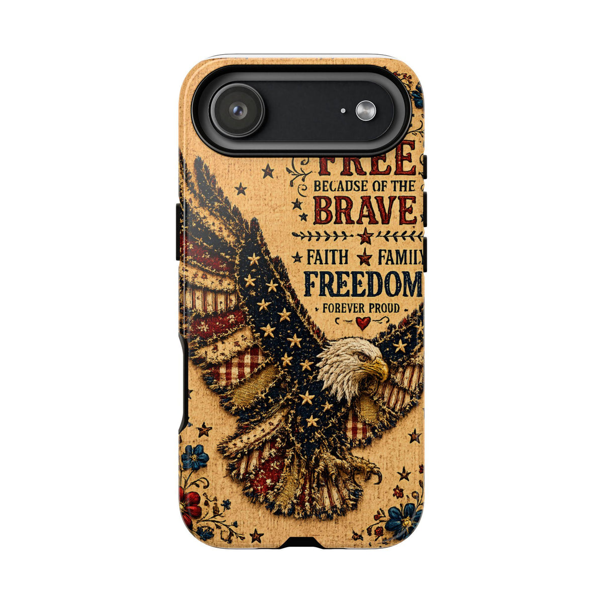Land of the Free Phone Case Vintage Liberty Bell Faux Patchwork Americana iPhone Samsung Galaxy Cover