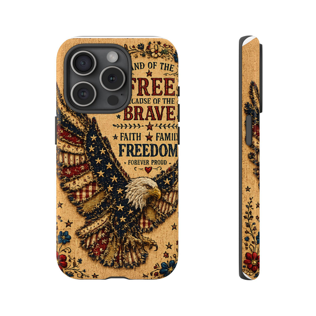 Land of the Free Phone Case Vintage Liberty Bell Faux Patchwork Americana iPhone Samsung Galaxy Cover