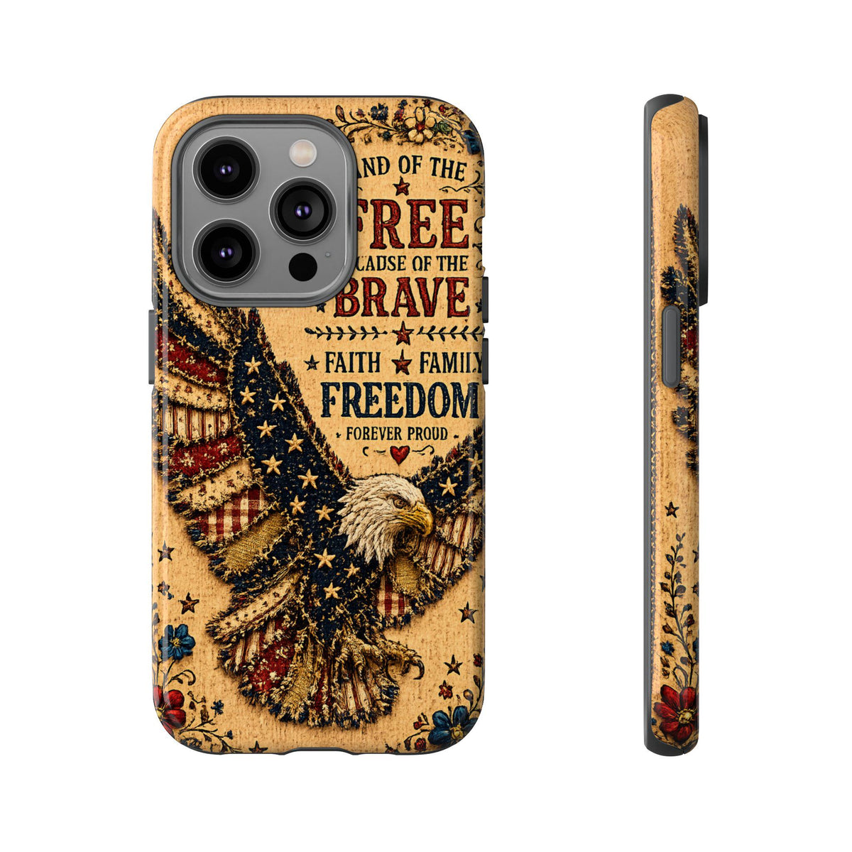 Land of the Free Phone Case Vintage Liberty Bell Faux Patchwork Americana iPhone Samsung Galaxy Cover