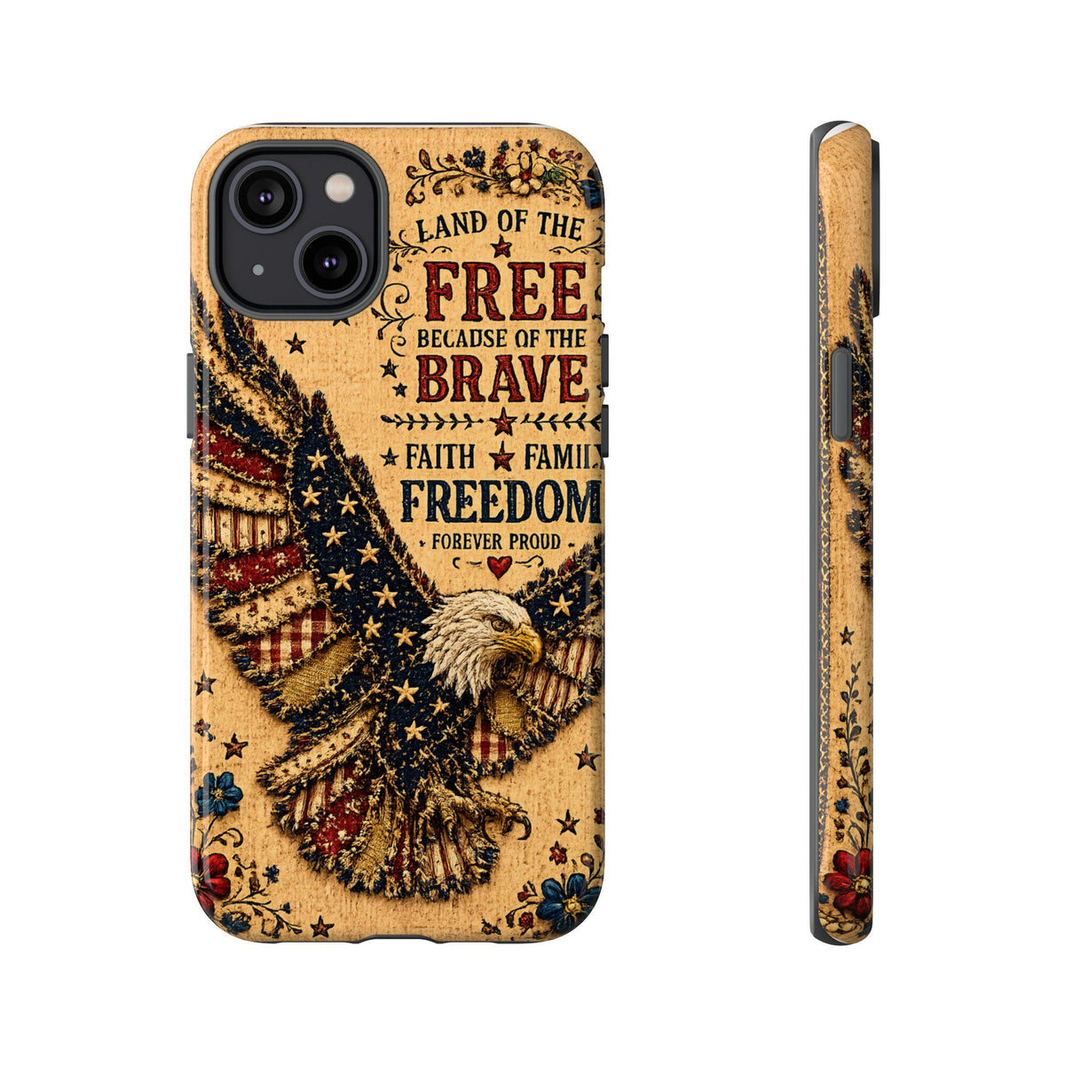 Land of the Free Phone Case Vintage Liberty Bell Faux Patchwork Americana iPhone Samsung Galaxy Cover