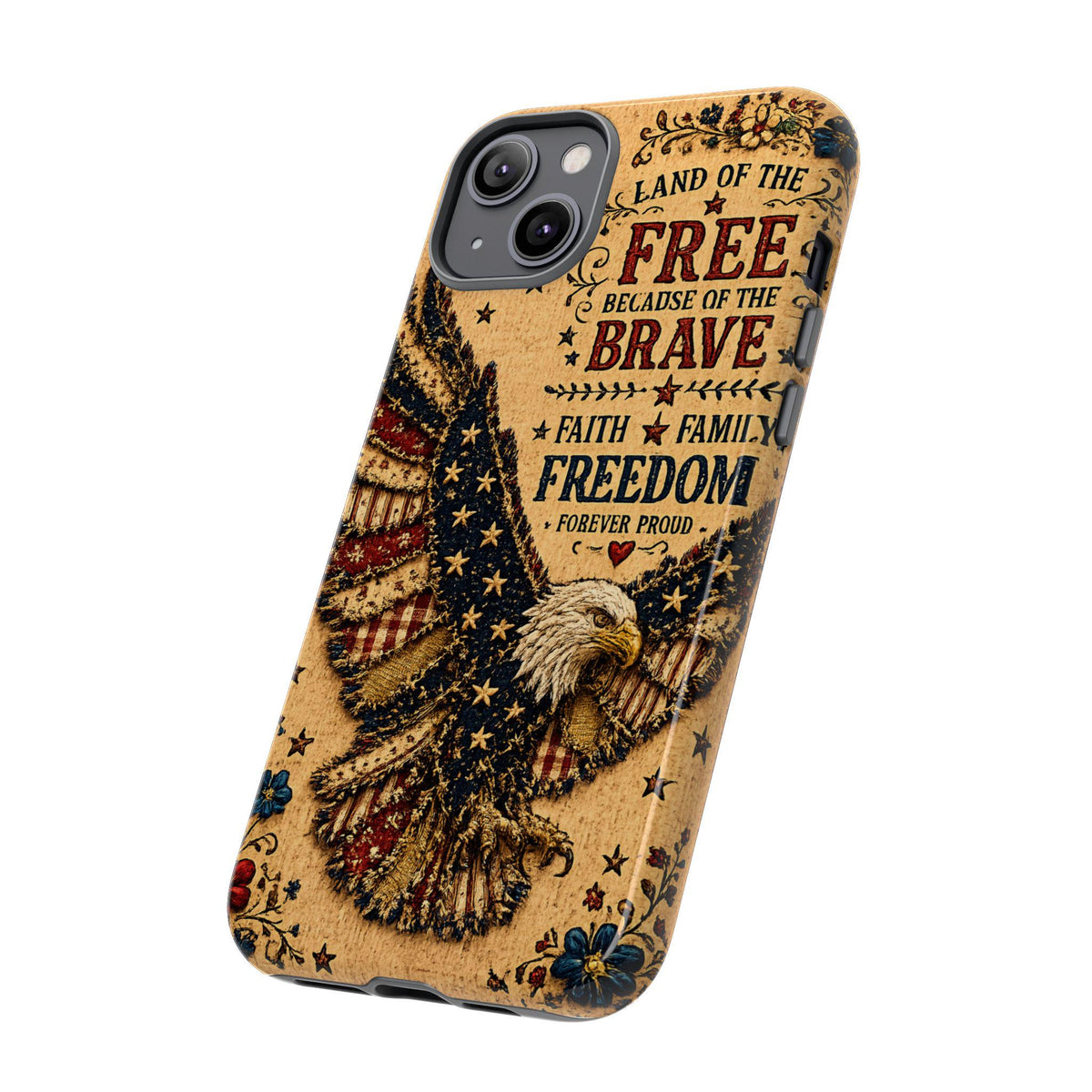 Land of the Free Phone Case Vintage Liberty Bell Faux Patchwork Americana iPhone Samsung Galaxy Cover