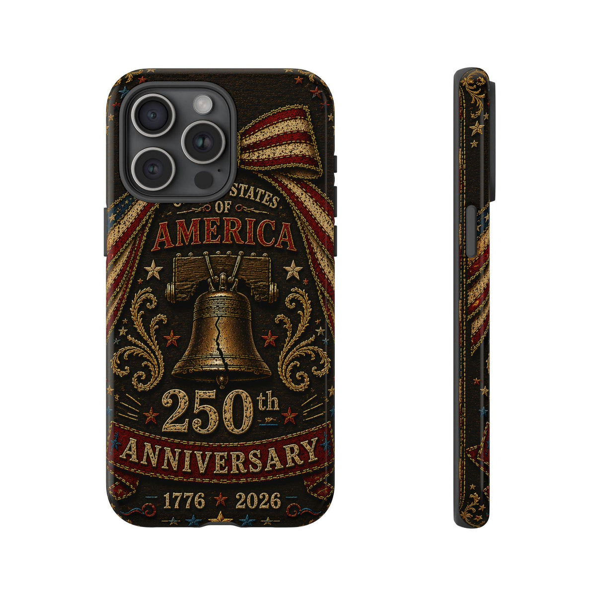 USA 250th Anniversary Phone Case Vintage Liberty Bell Faux Patchwork Americana 1776 2026 iPhone Samsung Case