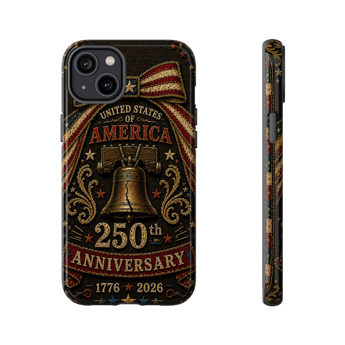 USA 250th Anniversary Phone Case Vintage Liberty Bell Faux Patchwork Americana 1776 2026 iPhone Samsung Case
