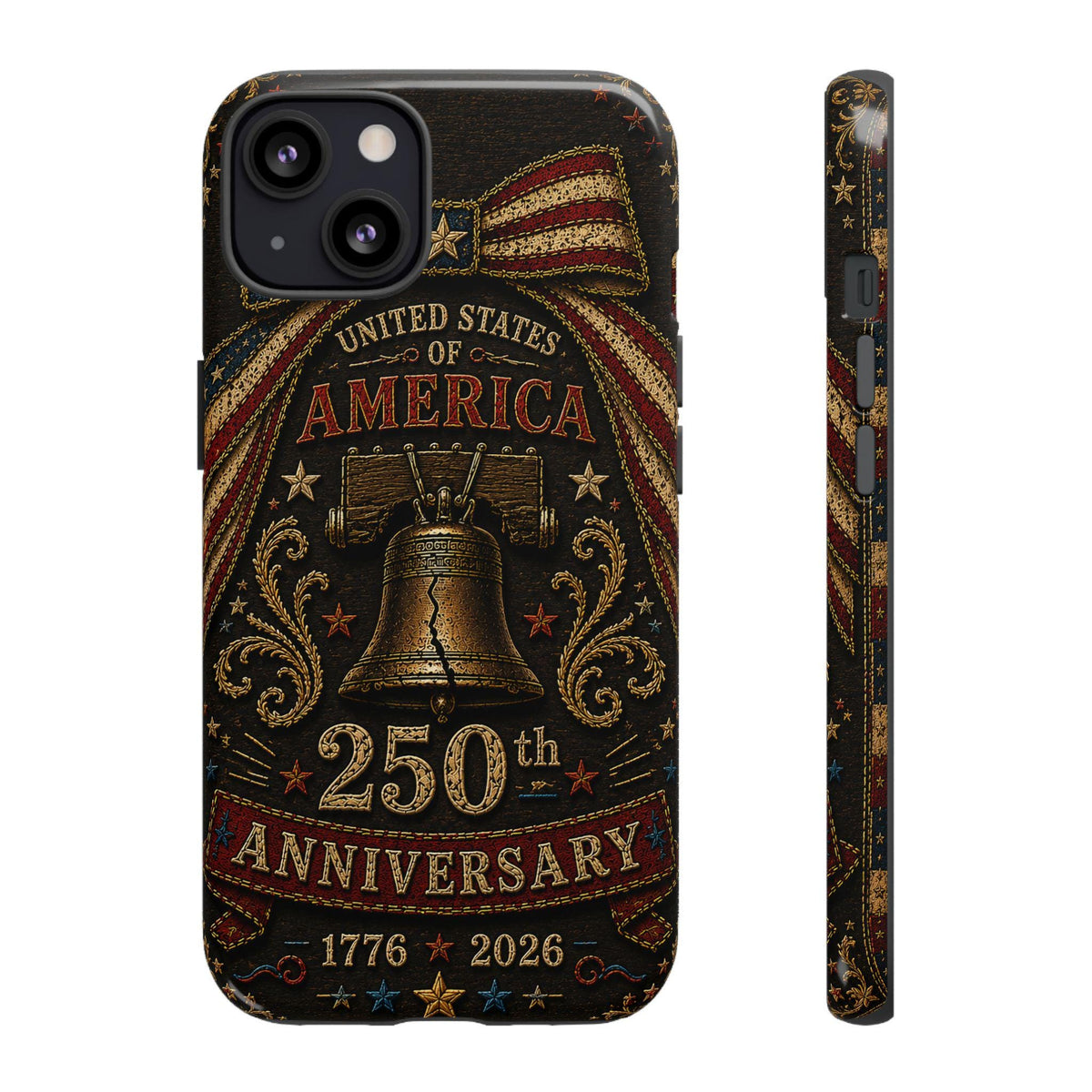 USA 250th Anniversary Phone Case Vintage Liberty Bell Faux Patchwork Americana 1776 2026 iPhone Samsung Case