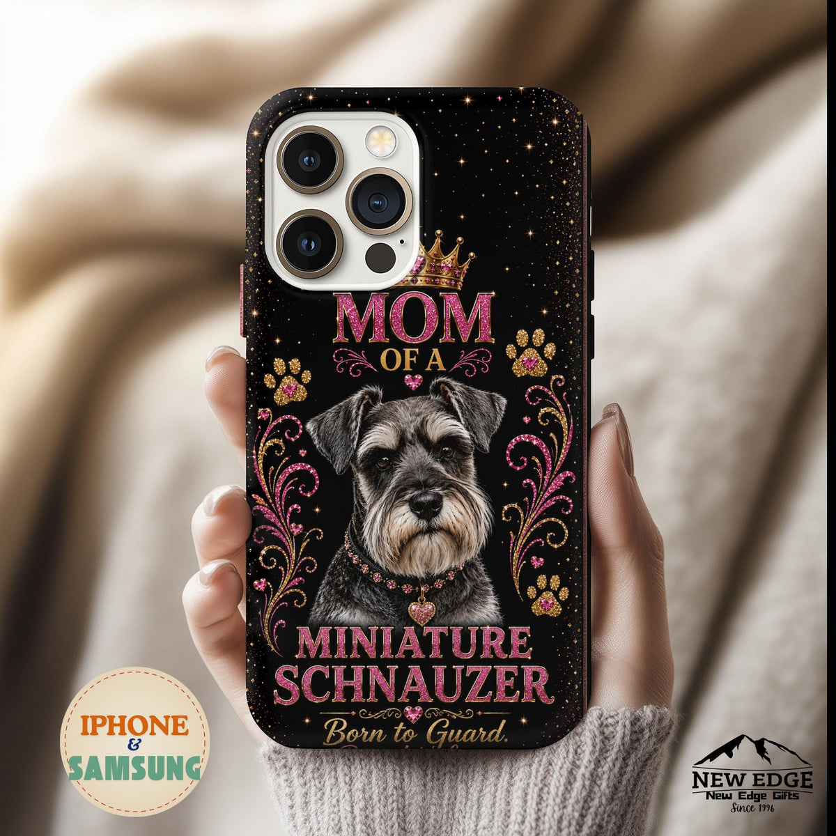 Royal Glitter Miniature Schnauzer Phone Case Mom of a Miniature Schnauzer Born to Guard Raised to Love Dog Mom Gift