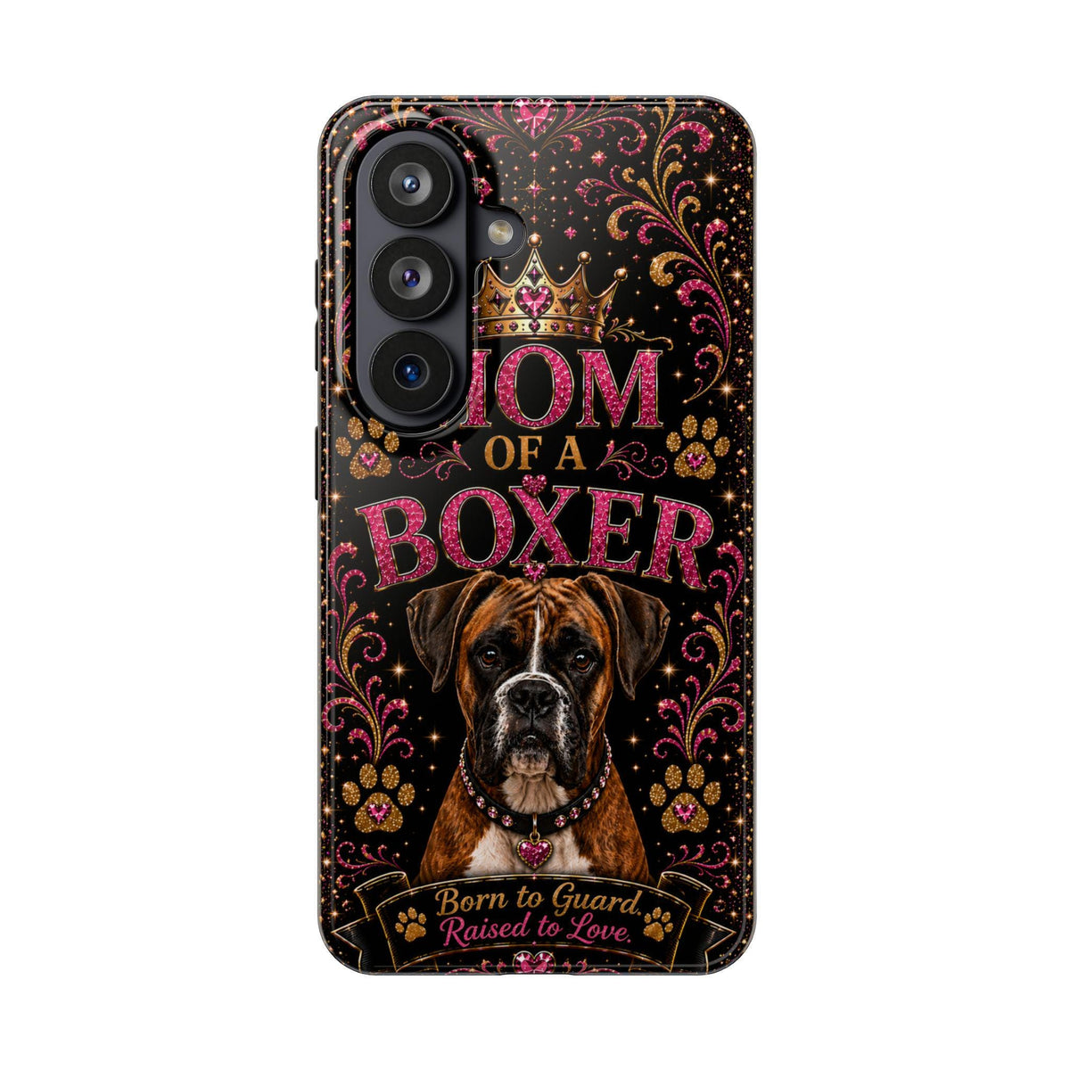 Mom of a Boxer Glitter Phone Case Born to Guard Raised to Love Vintage Dog Lover Gift Cover