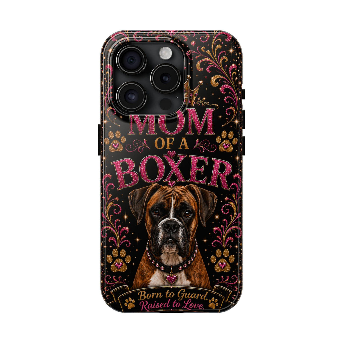 Mom of a Boxer Glitter Phone Case Born to Guard Raised to Love Vintage Dog Lover Gift Cover