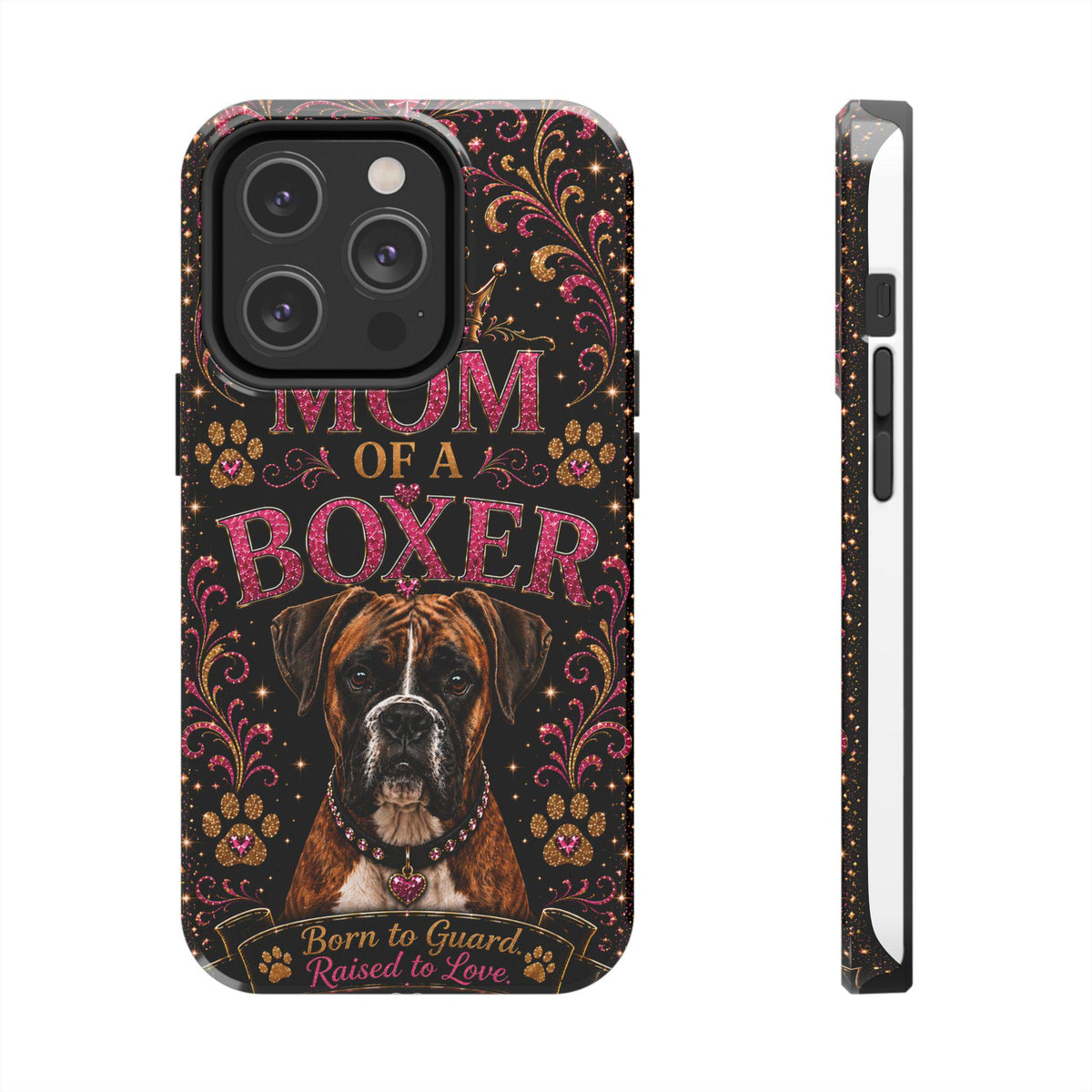Mom of a Boxer Glitter Phone Case Born to Guard Raised to Love Vintage Dog Lover Gift Cover