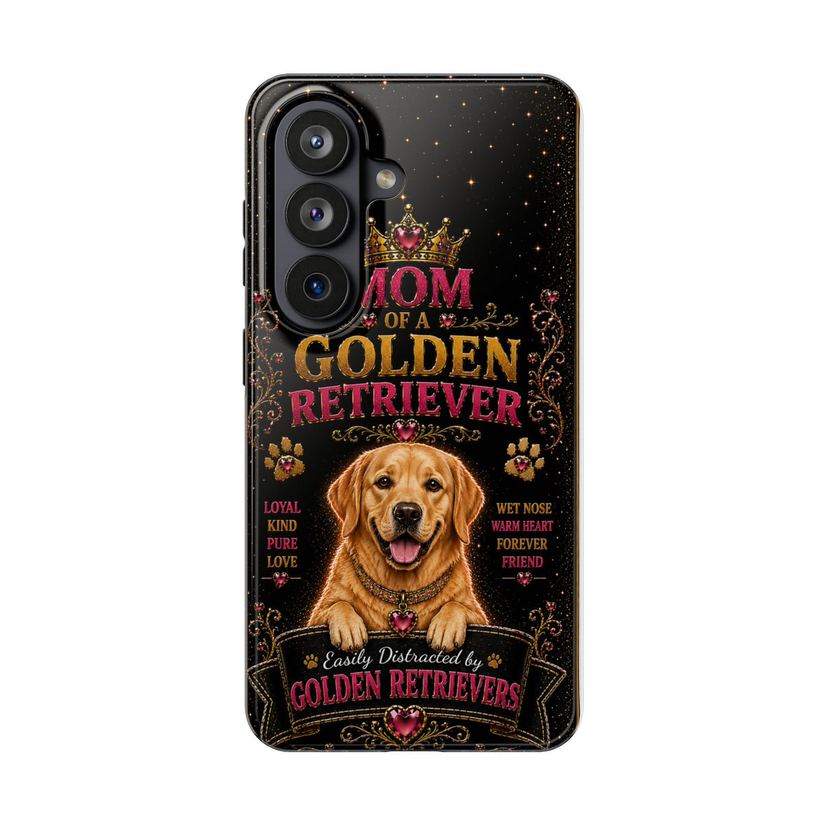 Royal Golden Retriever Glitter Phone Case Easily Distracted by Goldens Dog Mom Gift Vintage iPhone Samsung Cover
