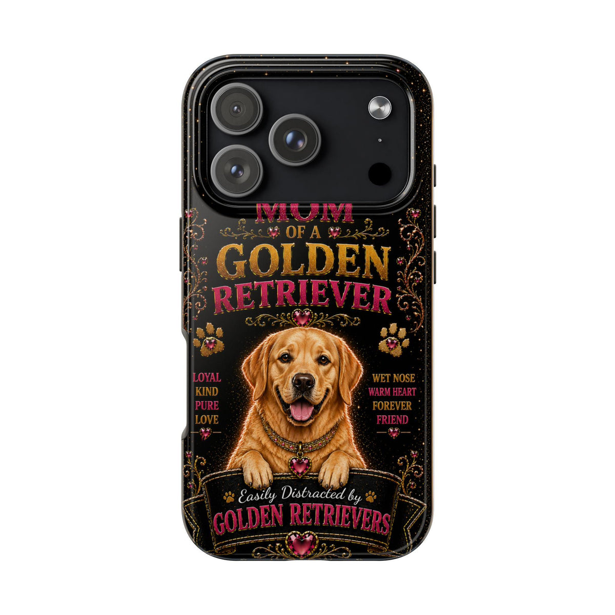 Royal Golden Retriever Glitter Phone Case Easily Distracted by Goldens Dog Mom Gift Vintage iPhone Samsung Cover