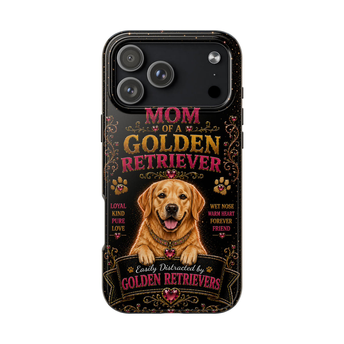 Royal Golden Retriever Glitter Phone Case Easily Distracted by Goldens Dog Mom Gift Vintage iPhone Samsung Cover