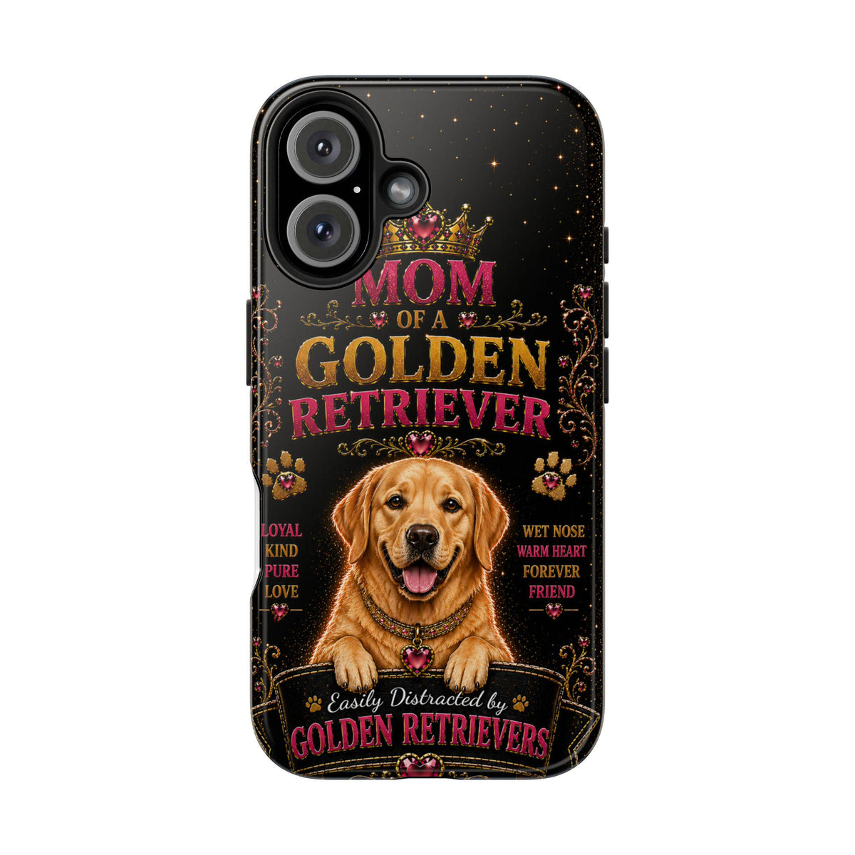 Royal Golden Retriever Glitter Phone Case Easily Distracted by Goldens Dog Mom Gift Vintage iPhone Samsung Cover