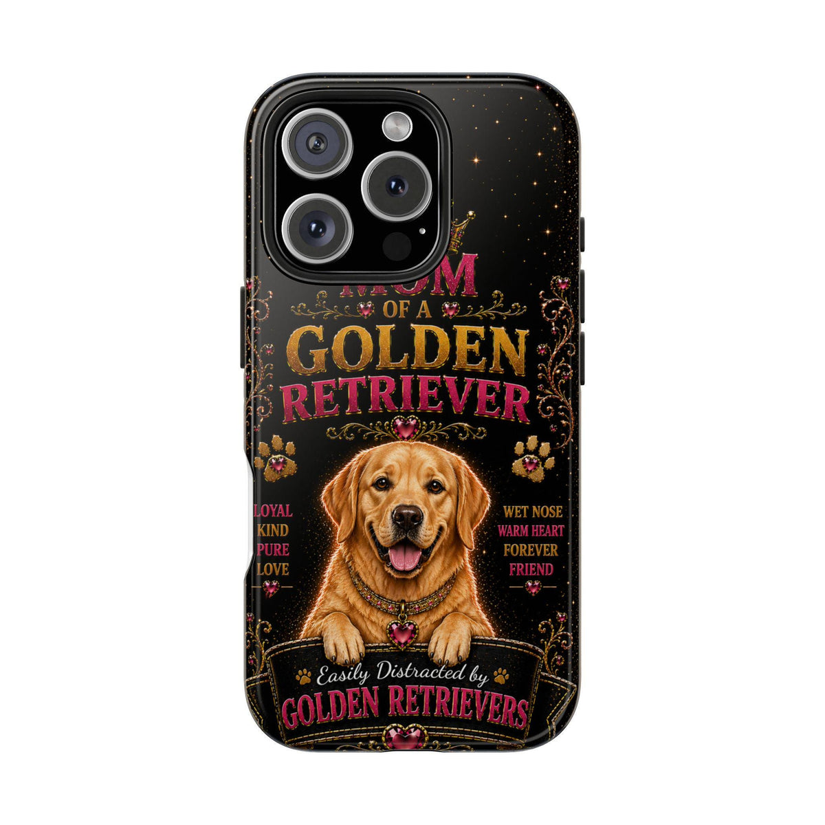 Royal Golden Retriever Glitter Phone Case Easily Distracted by Goldens Dog Mom Gift Vintage iPhone Samsung Cover