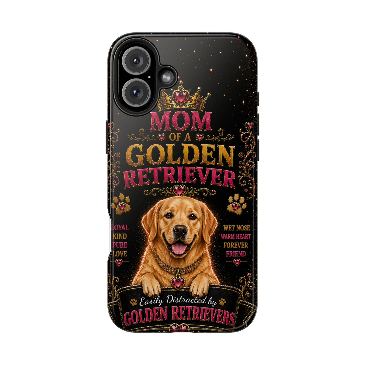 Royal Golden Retriever Glitter Phone Case Easily Distracted by Goldens Dog Mom Gift Vintage iPhone Samsung Cover