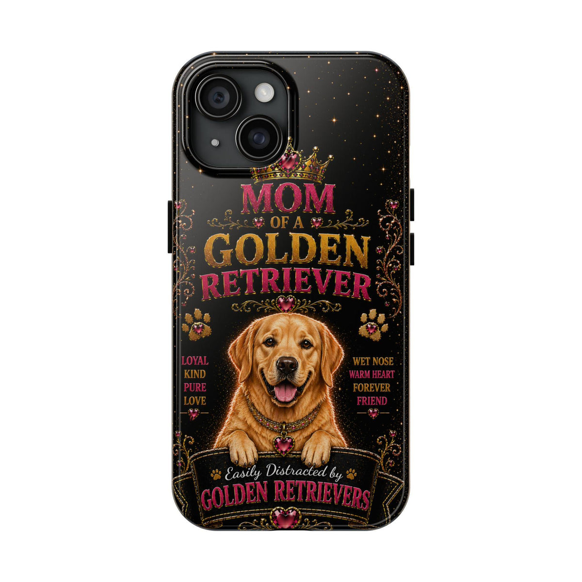 Royal Golden Retriever Glitter Phone Case Easily Distracted by Goldens Dog Mom Gift Vintage iPhone Samsung Cover