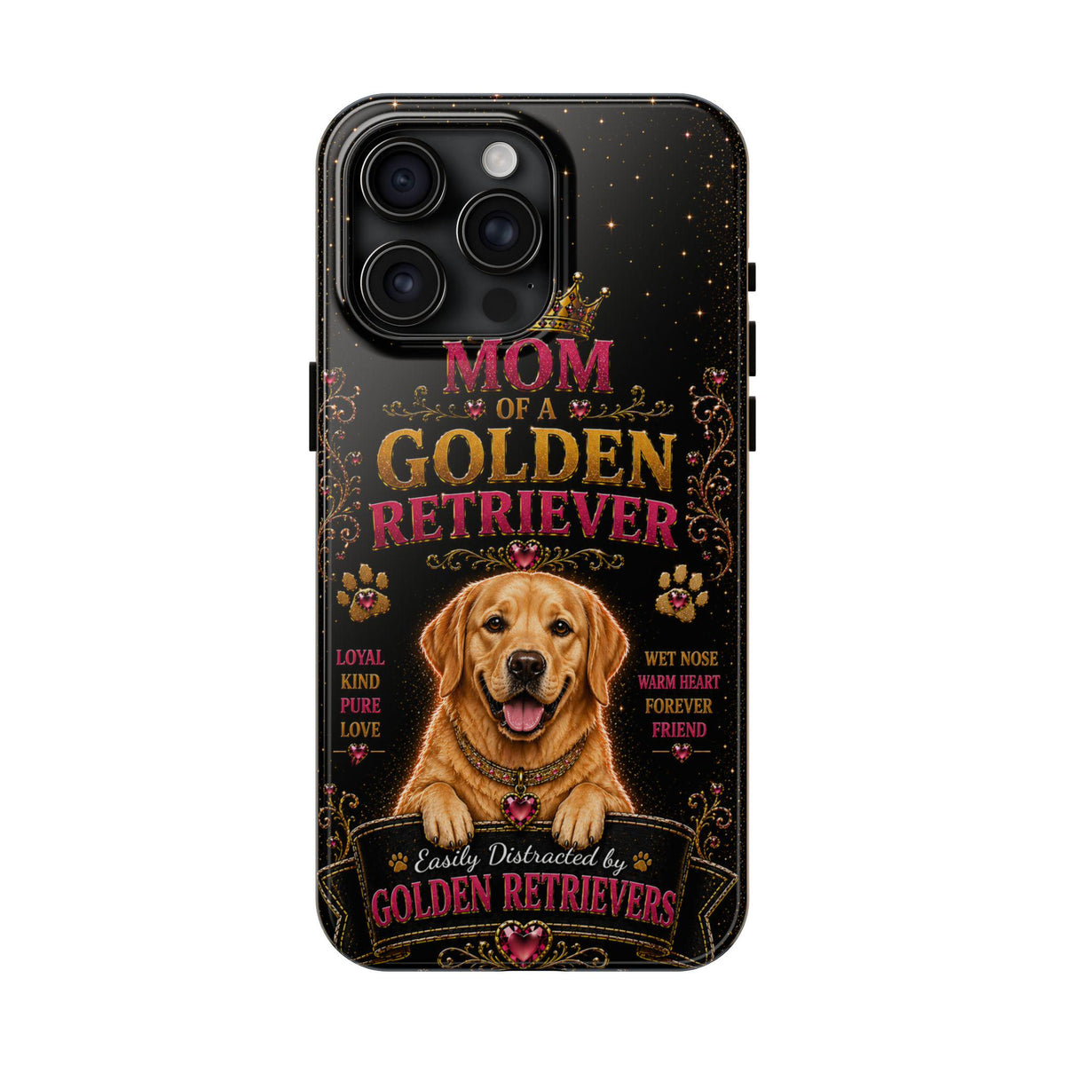 Royal Golden Retriever Glitter Phone Case Easily Distracted by Goldens Dog Mom Gift Vintage iPhone Samsung Cover