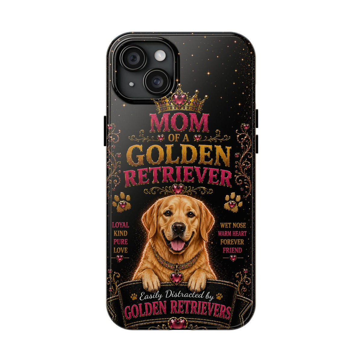 Royal Golden Retriever Glitter Phone Case Easily Distracted by Goldens Dog Mom Gift Vintage iPhone Samsung Cover