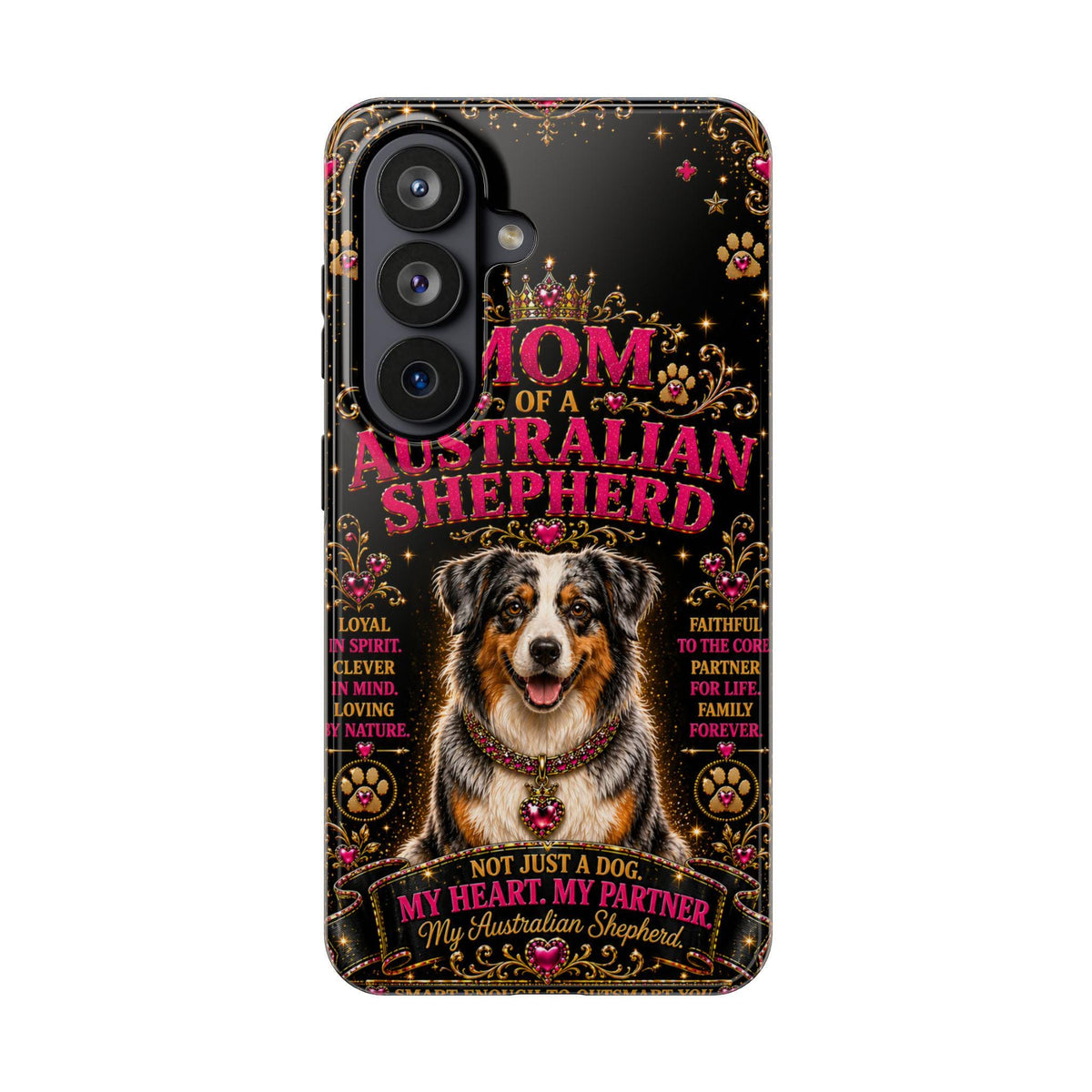 Australian Shepherd Dog Mom Glitter Phone Case My Heart My Partner Vintage Aussie Lover Gift for iPhone & Samsung
