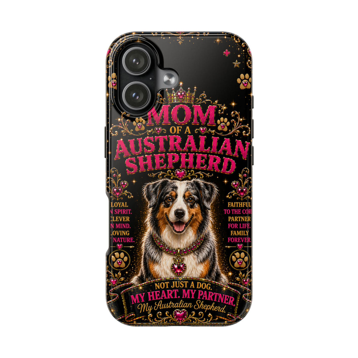 Australian Shepherd Dog Mom Glitter Phone Case My Heart My Partner Vintage Aussie Lover Gift for iPhone & Samsung