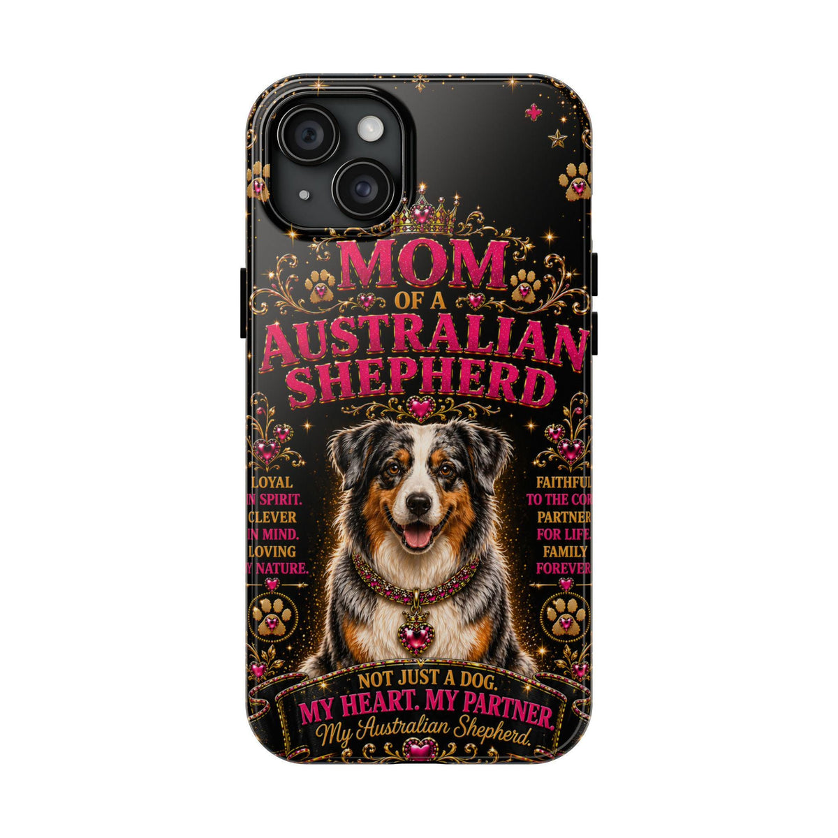 Australian Shepherd Dog Mom Glitter Phone Case My Heart My Partner Vintage Aussie Lover Gift for iPhone & Samsung