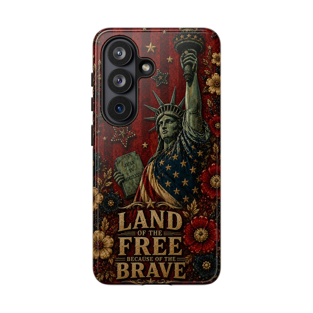 Land of the Free Patriotic Phone Case, Faux Patchwork Americana iPhone & Samsung Case, Rustic USA Gift Cover