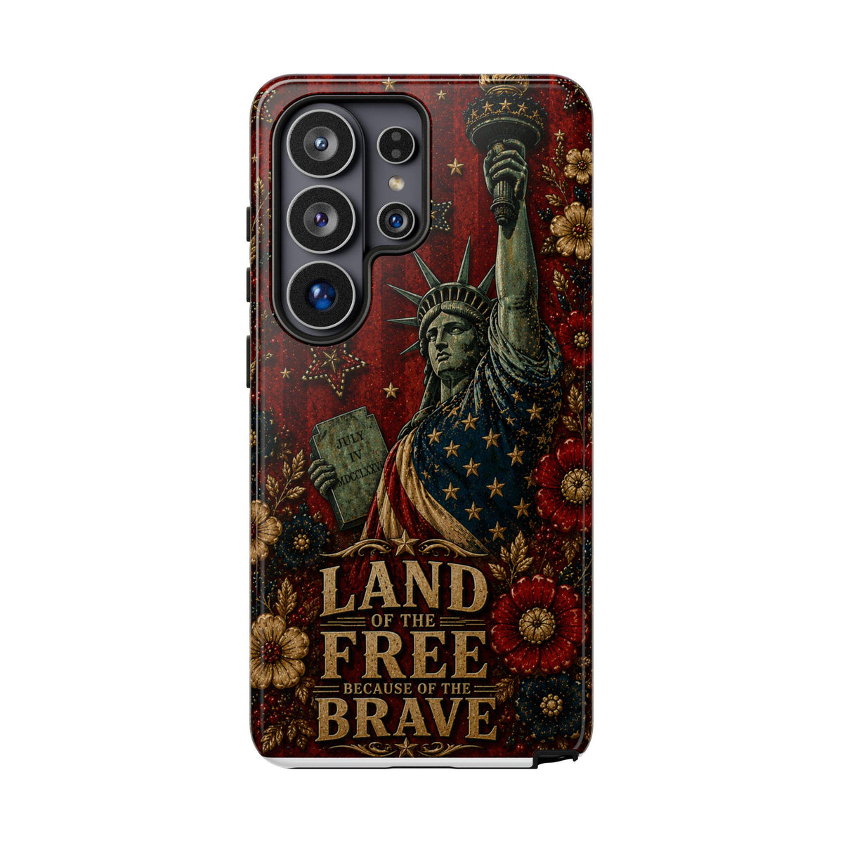 Land of the Free Patriotic Phone Case, Faux Patchwork Americana iPhone & Samsung Case, Rustic USA Gift Cover