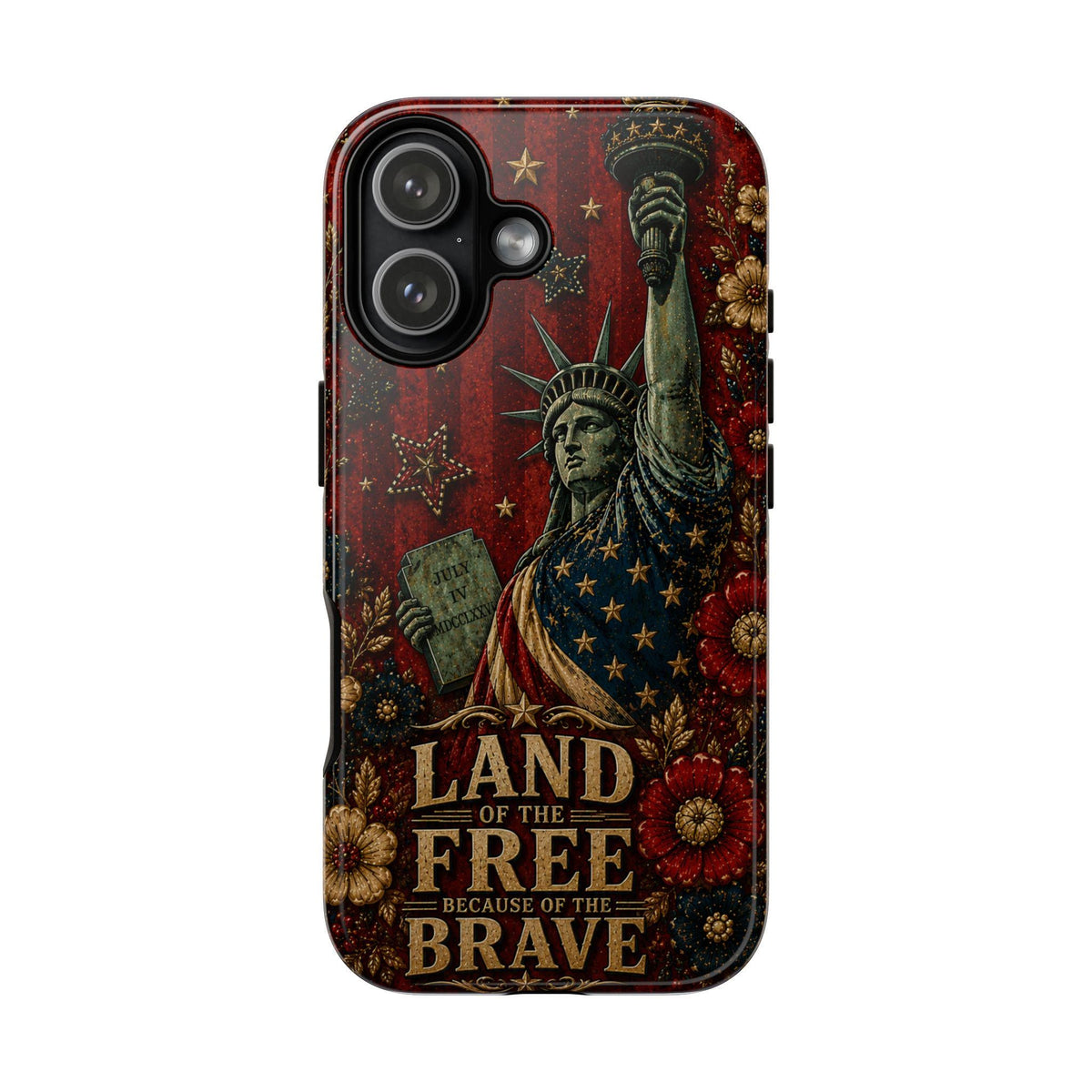 Land of the Free Patriotic Phone Case, Faux Patchwork Americana iPhone & Samsung Case, Rustic USA Gift Cover