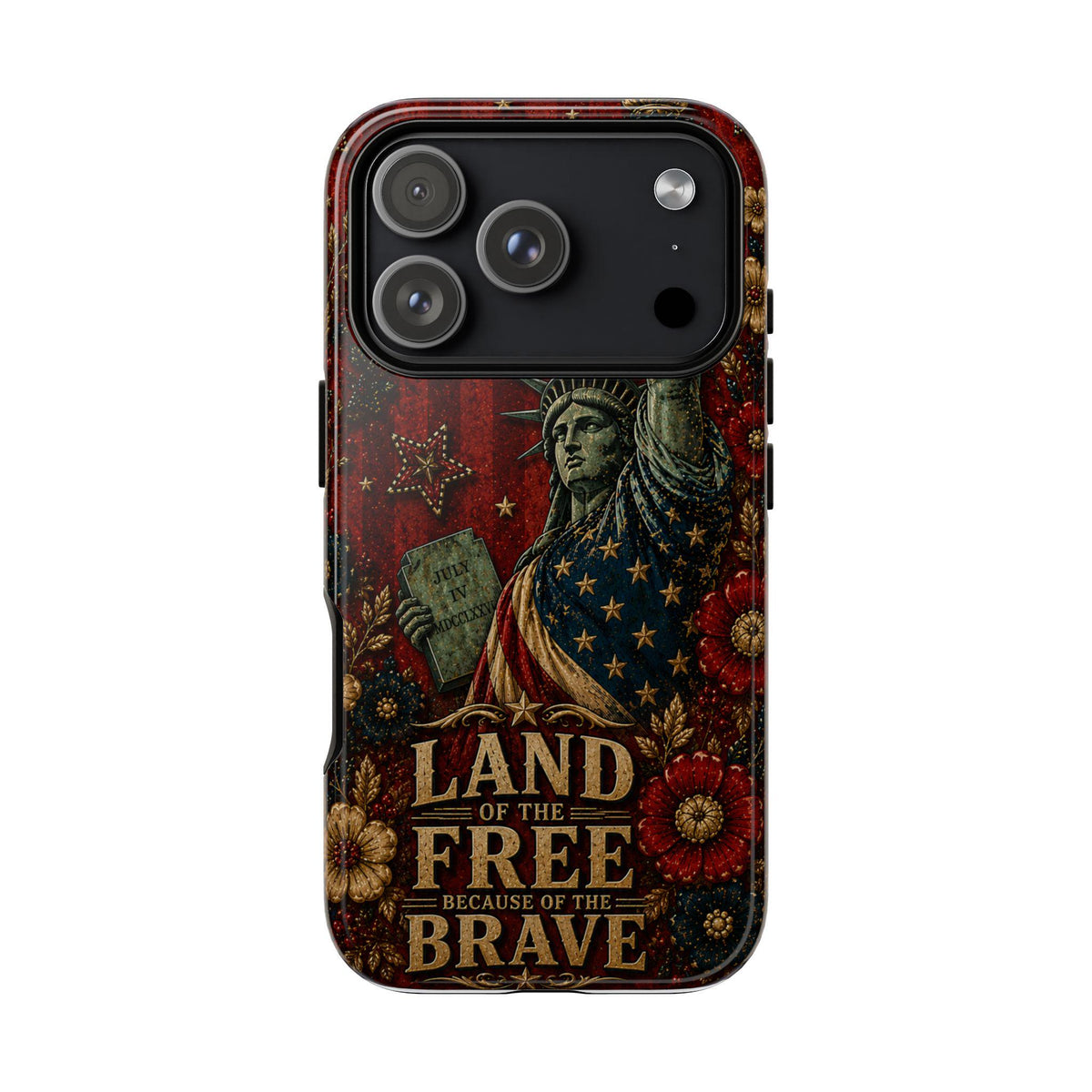 Land of the Free Patriotic Phone Case, Faux Patchwork Americana iPhone & Samsung Case, Rustic USA Gift Cover