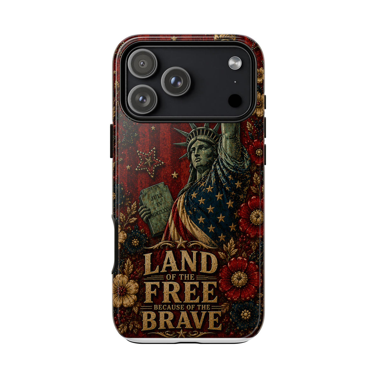 Land of the Free Patriotic Phone Case, Faux Patchwork Americana iPhone & Samsung Case, Rustic USA Gift Cover