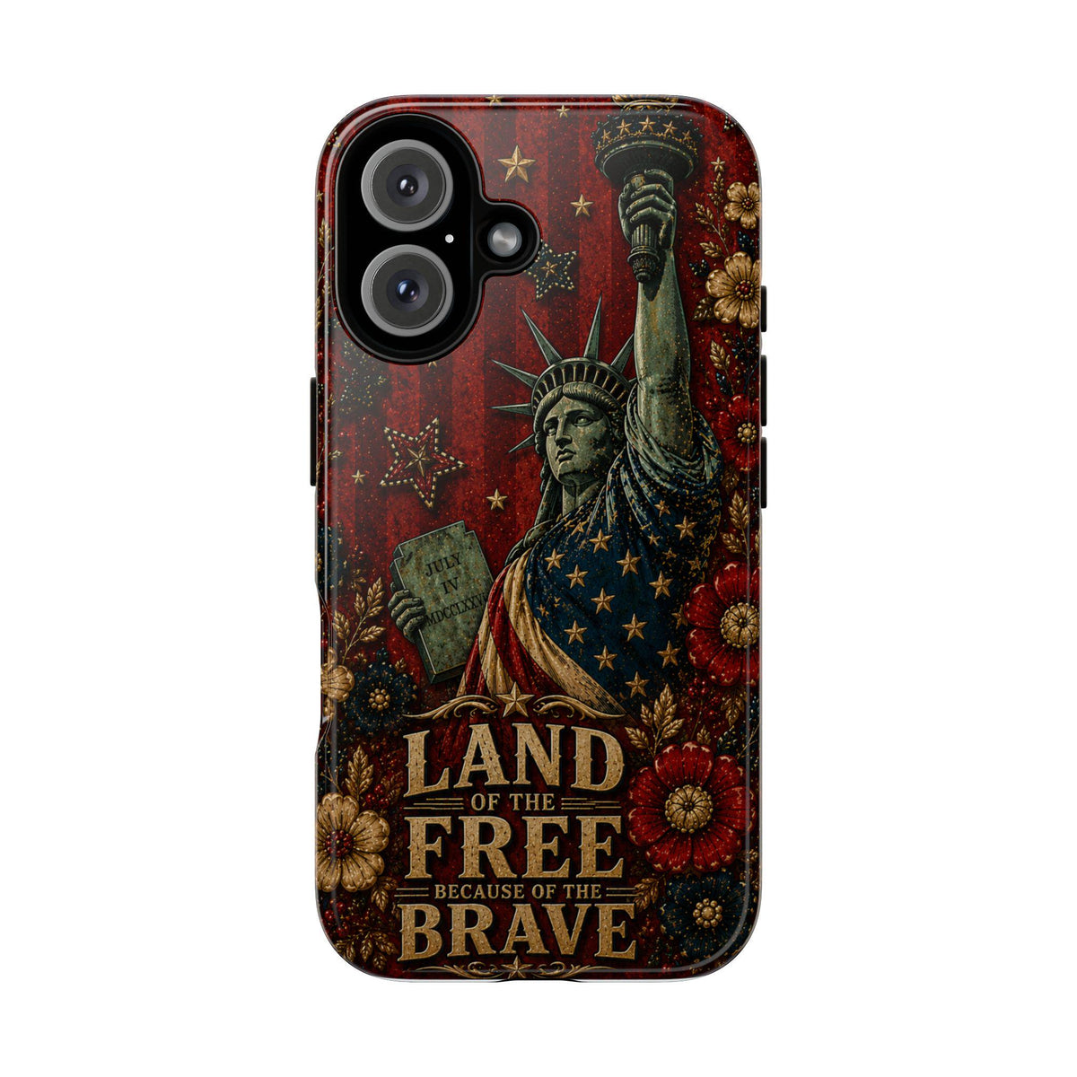 Land of the Free Patriotic Phone Case, Faux Patchwork Americana iPhone & Samsung Case, Rustic USA Gift Cover