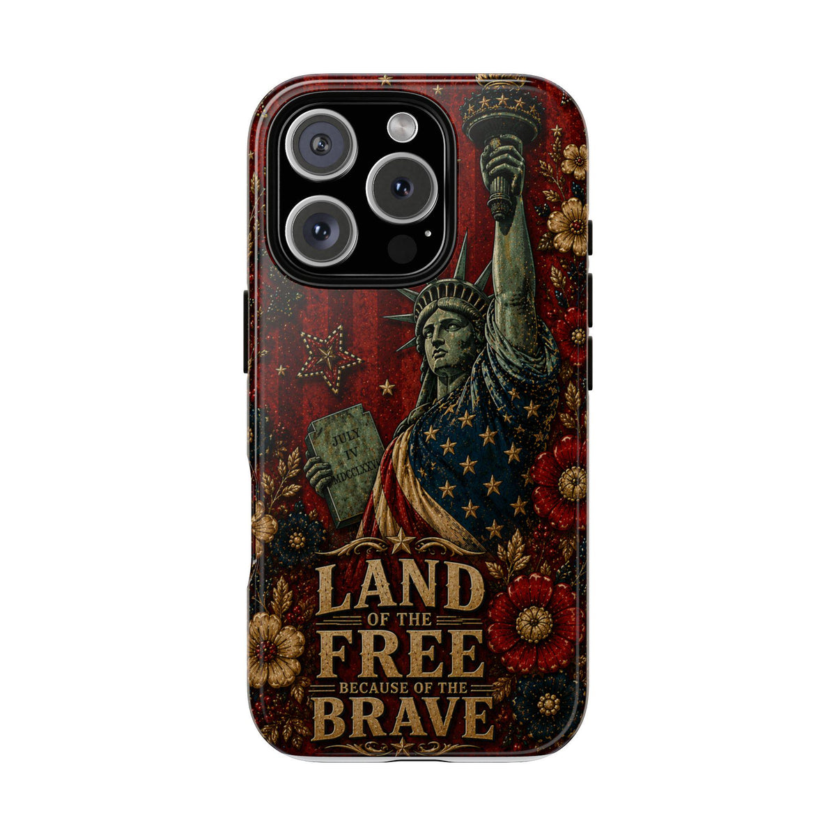 Land of the Free Patriotic Phone Case, Faux Patchwork Americana iPhone & Samsung Case, Rustic USA Gift Cover