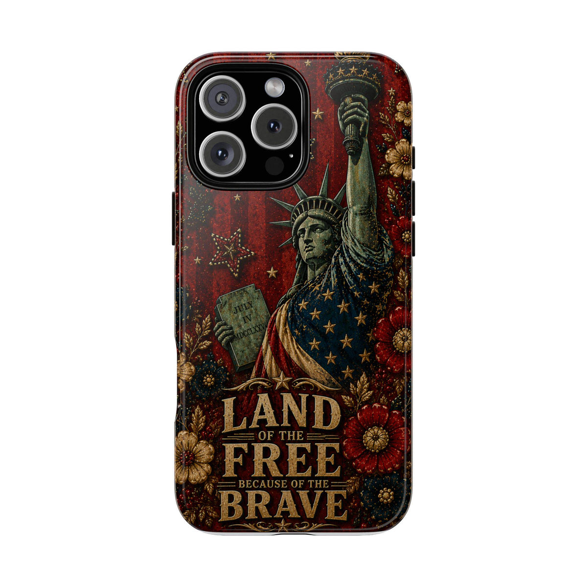 Land of the Free Patriotic Phone Case, Faux Patchwork Americana iPhone & Samsung Case, Rustic USA Gift Cover