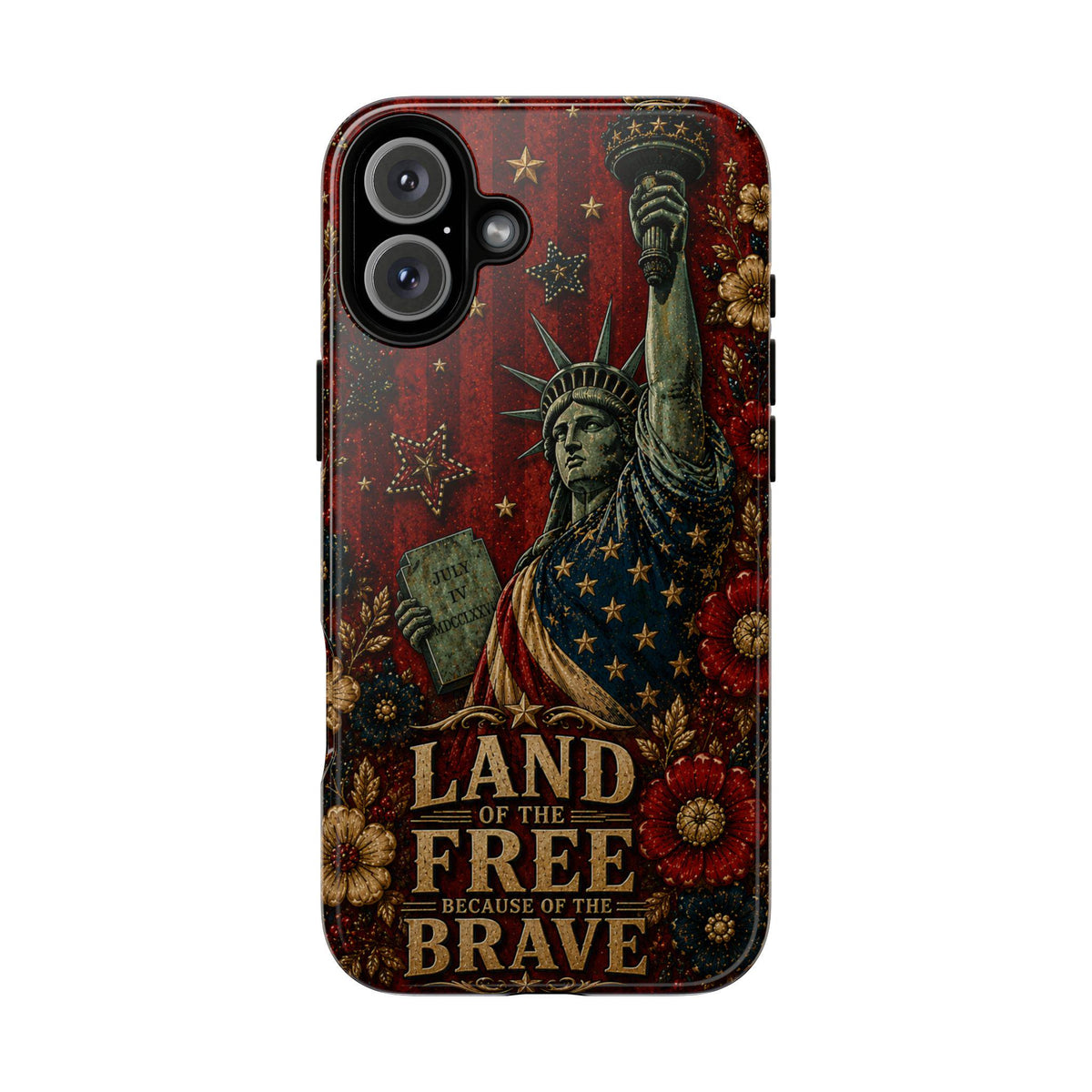 Land of the Free Patriotic Phone Case, Faux Patchwork Americana iPhone & Samsung Case, Rustic USA Gift Cover