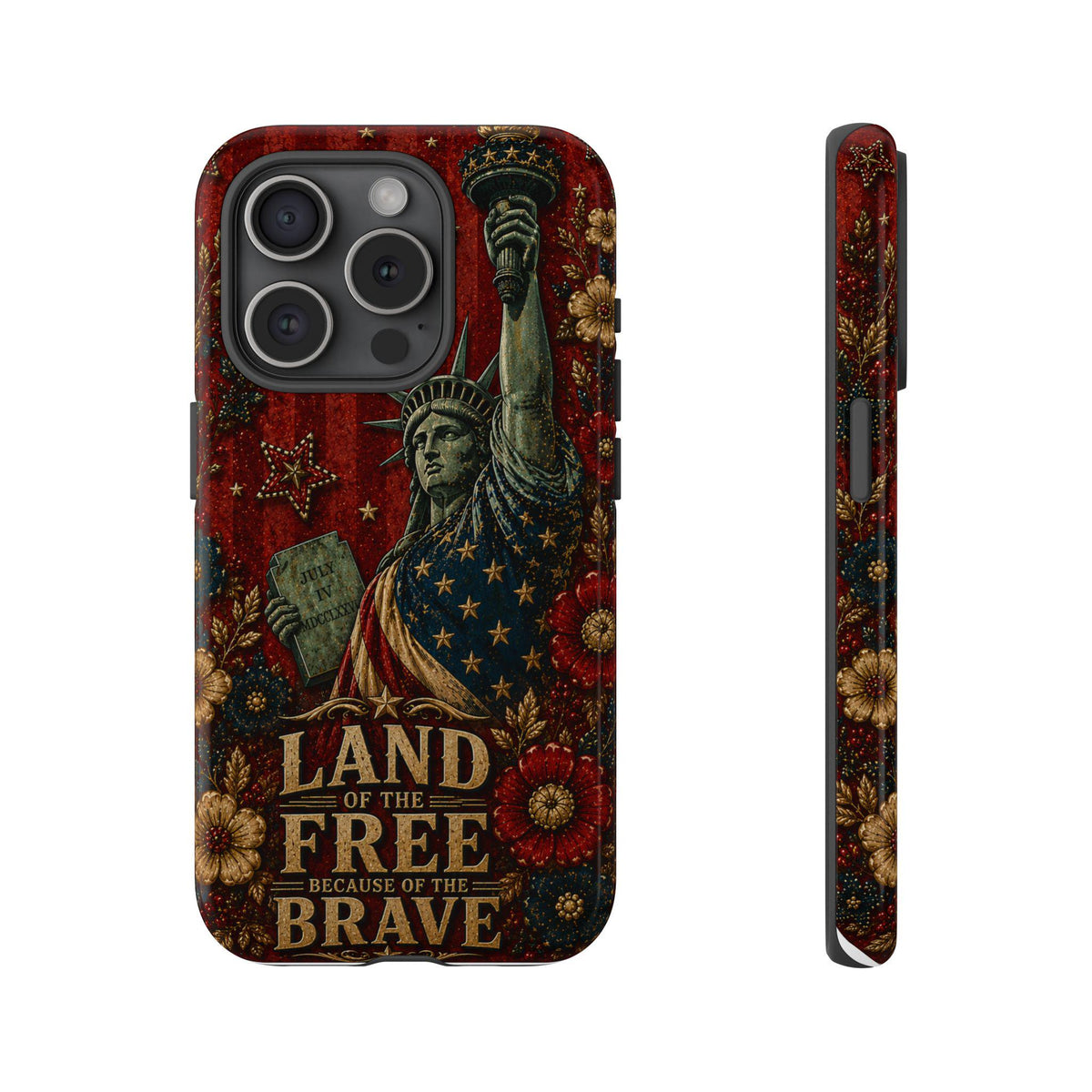 Land of the Free Patriotic Phone Case, Faux Patchwork Americana iPhone & Samsung Case, Rustic USA Gift Cover