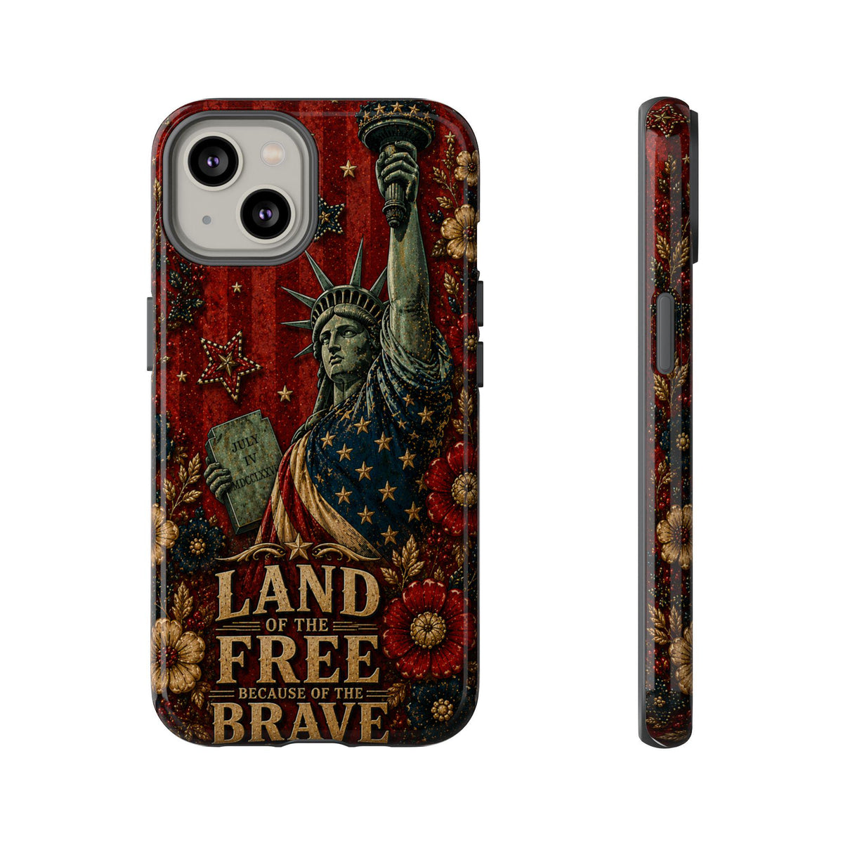 Land of the Free Patriotic Phone Case, Faux Patchwork Americana iPhone & Samsung Case, Rustic USA Gift Cover