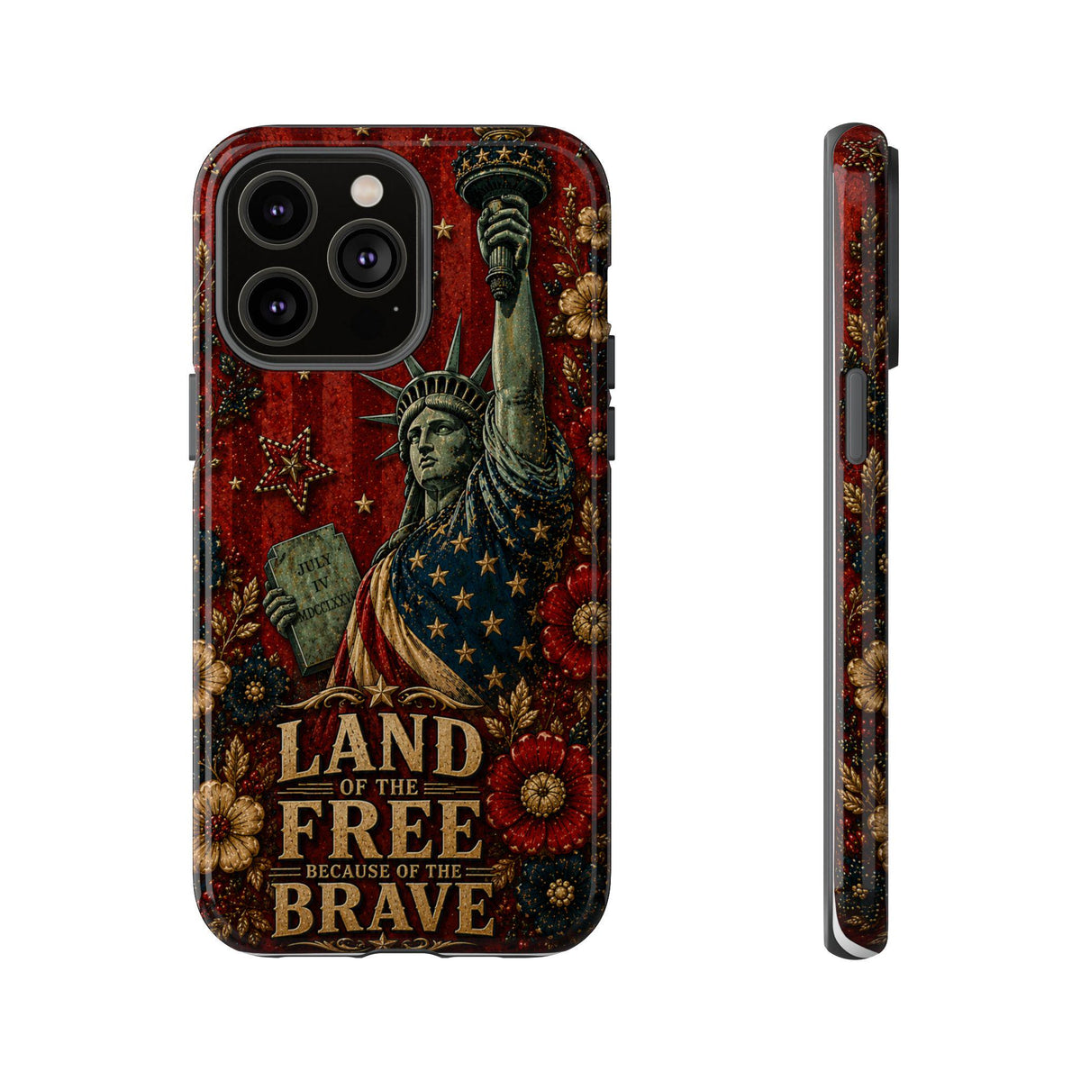 Land of the Free Patriotic Phone Case, Faux Patchwork Americana iPhone & Samsung Case, Rustic USA Gift Cover