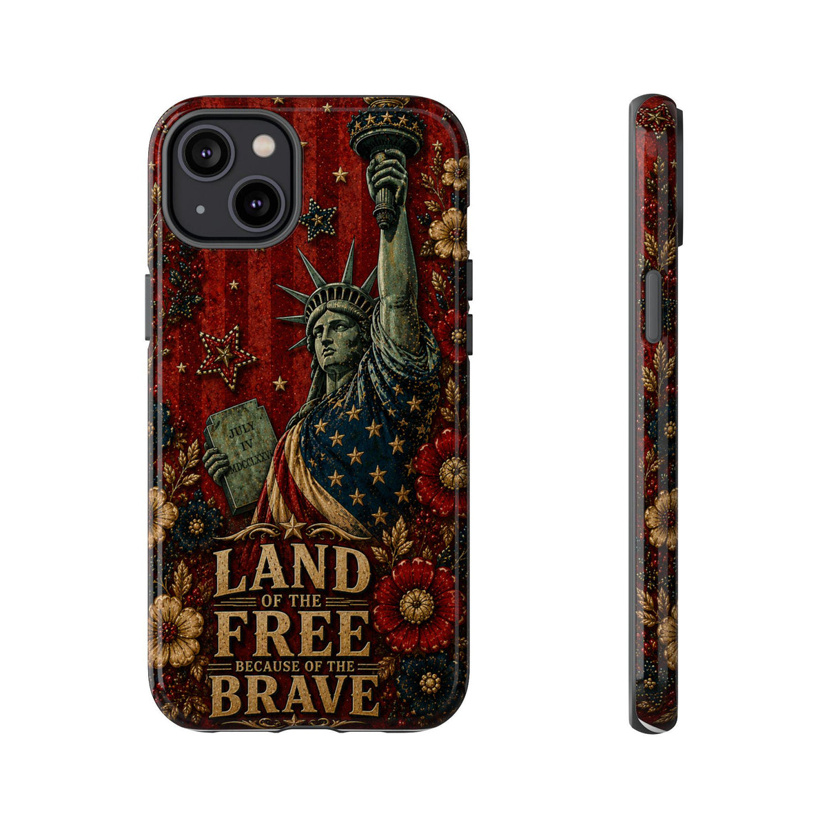 Land of the Free Patriotic Phone Case, Faux Patchwork Americana iPhone & Samsung Case, Rustic USA Gift Cover