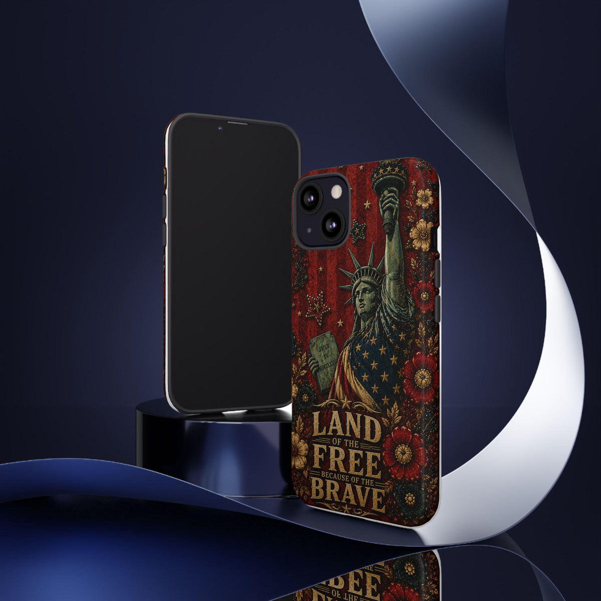 Land of the Free Patriotic Phone Case, Faux Patchwork Americana iPhone & Samsung Case, Rustic USA Gift Cover