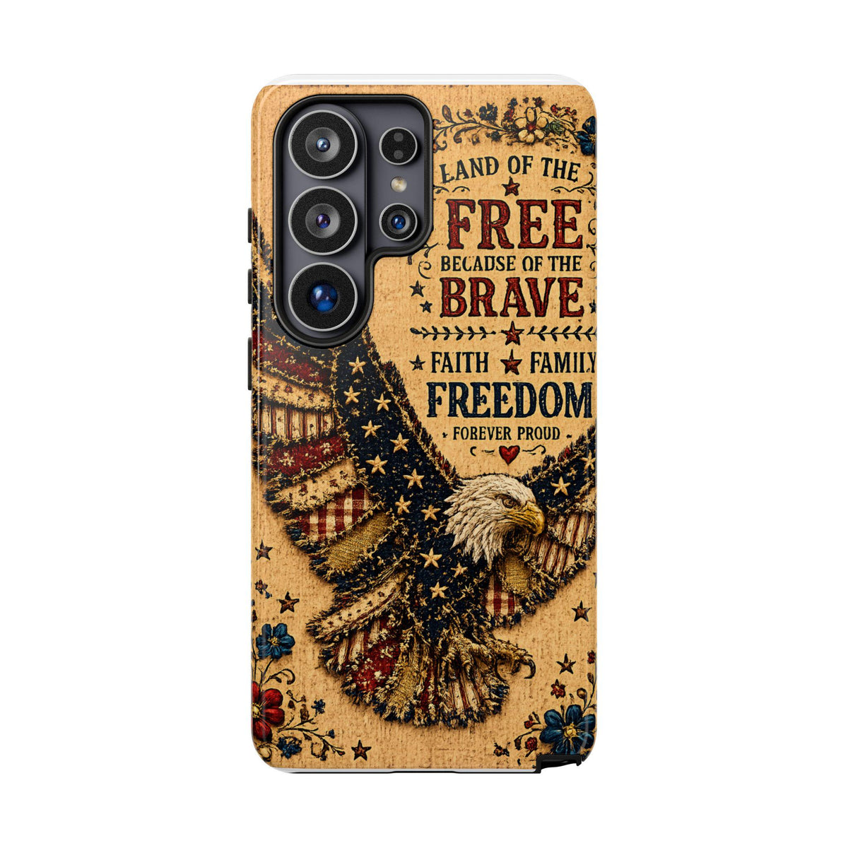 Land of the Free Phone Case Vintage Liberty Bell Faux Patchwork Americana iPhone Samsung Galaxy Cover