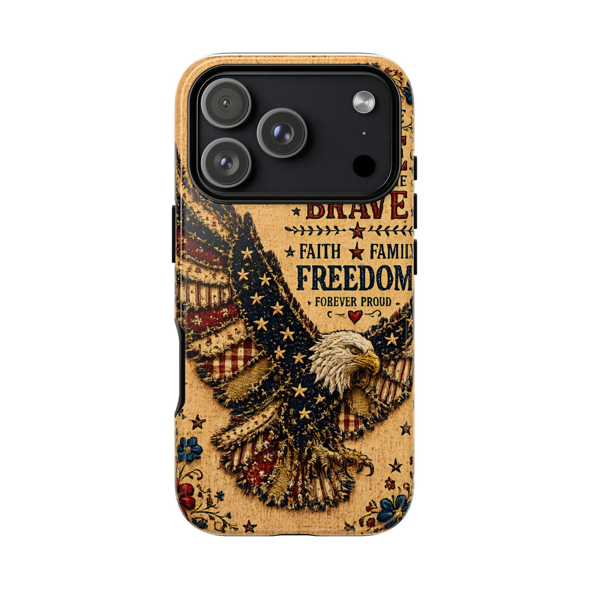 Land of the Free Phone Case Vintage Liberty Bell Faux Patchwork Americana iPhone Samsung Galaxy Cover
