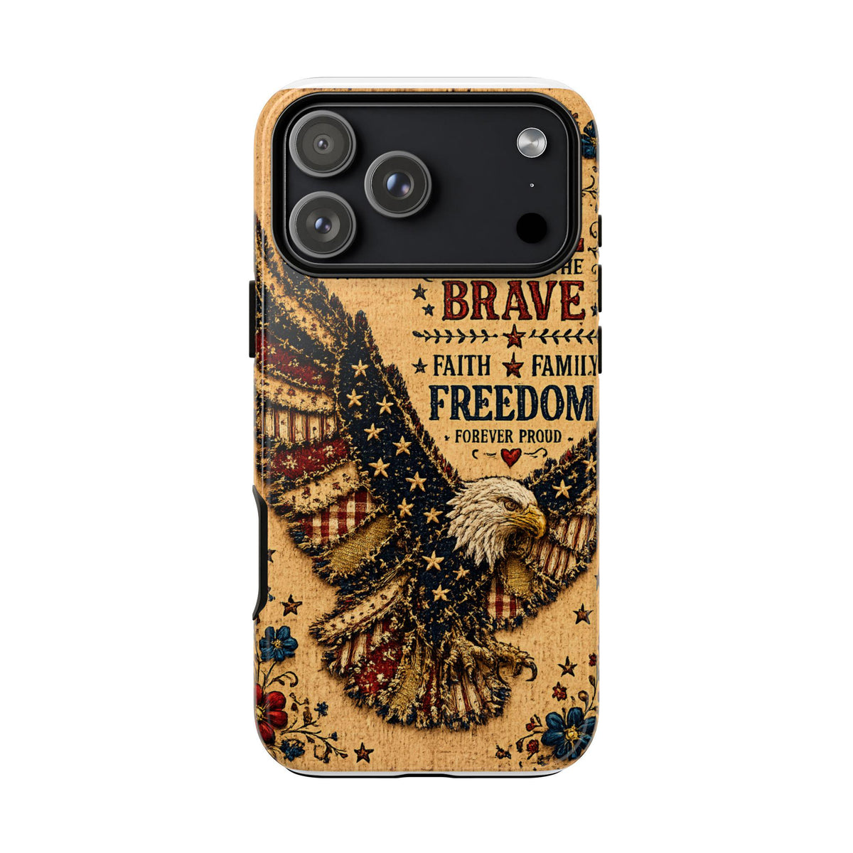 Land of the Free Phone Case Vintage Liberty Bell Faux Patchwork Americana iPhone Samsung Galaxy Cover