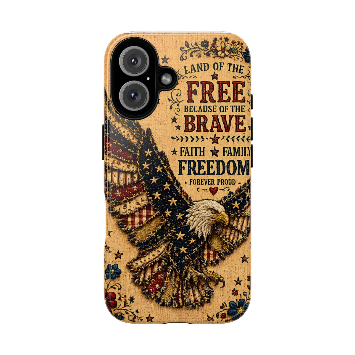 Land of the Free Phone Case Vintage Liberty Bell Faux Patchwork Americana iPhone Samsung Galaxy Cover
